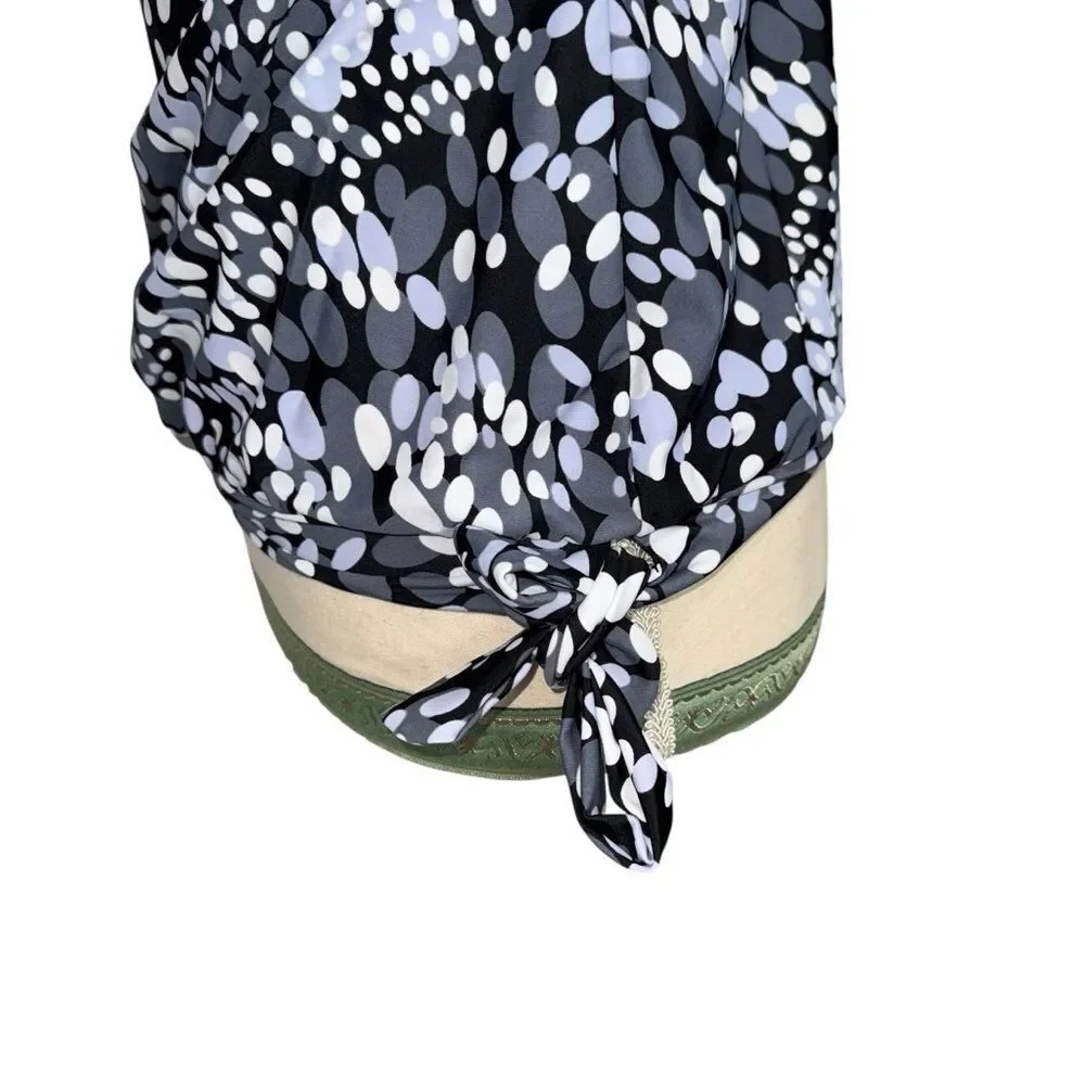 Women's Black White Blue polka dot Patterned Swim Top two piece Sleeveless M